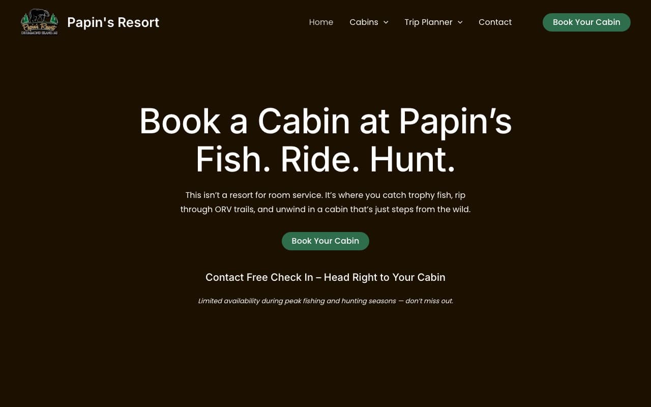 Papin's Resort website